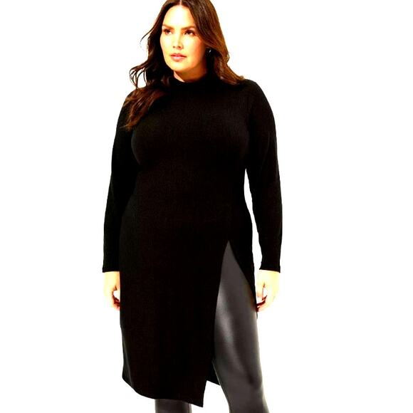 Torrid Dress Womens Large 12 Front Slit Midi Tunic Top Ribbed BodyCon Mock Neck - Picture 1 of 13
